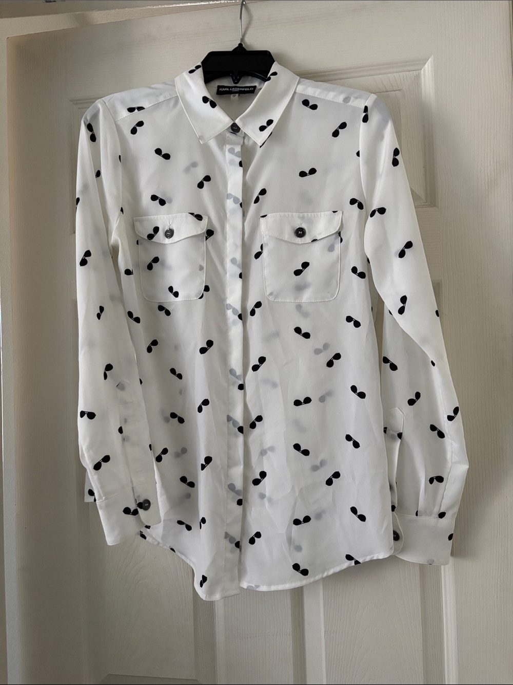 Karl Lagerfeld White Button-Down Shirt with Black Dot Print